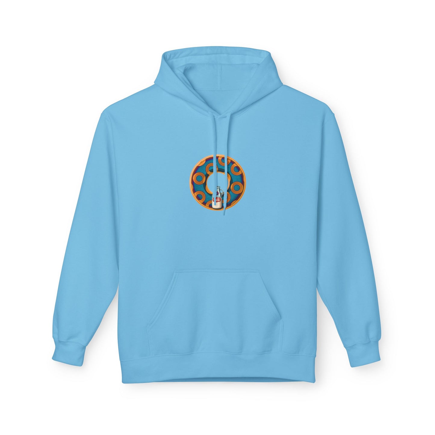 Fleece Harry Hoodies [Midweight Soft-style] - "Wooked Cream Dairy - YEMSG Donut" - blue/orange rustic paradox donut - variant 4