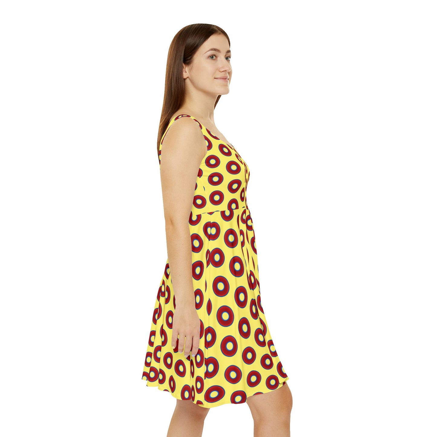 Women's Skater Donut Dress - vivid red donut print w/yellow background