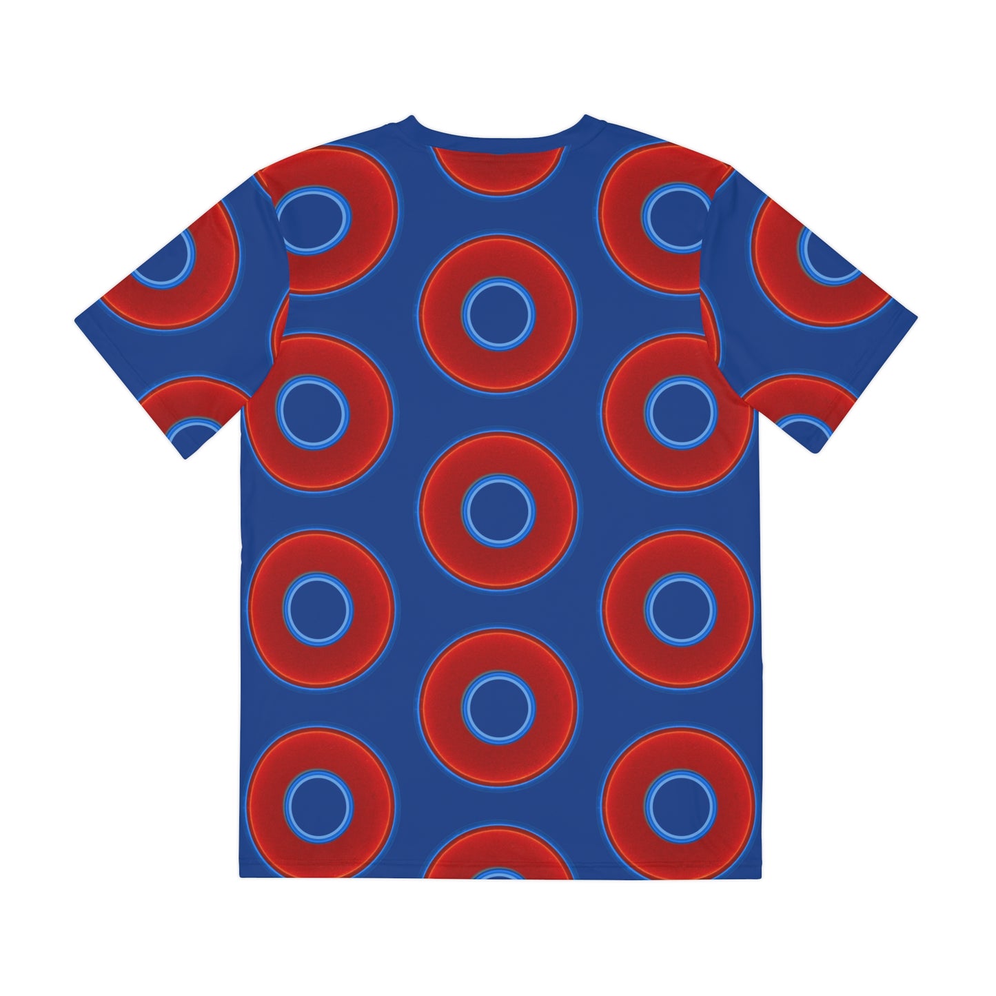 Multi-Beastie Giant Donut AOP Polyester Tee - red vivid donut print w/dark blue background