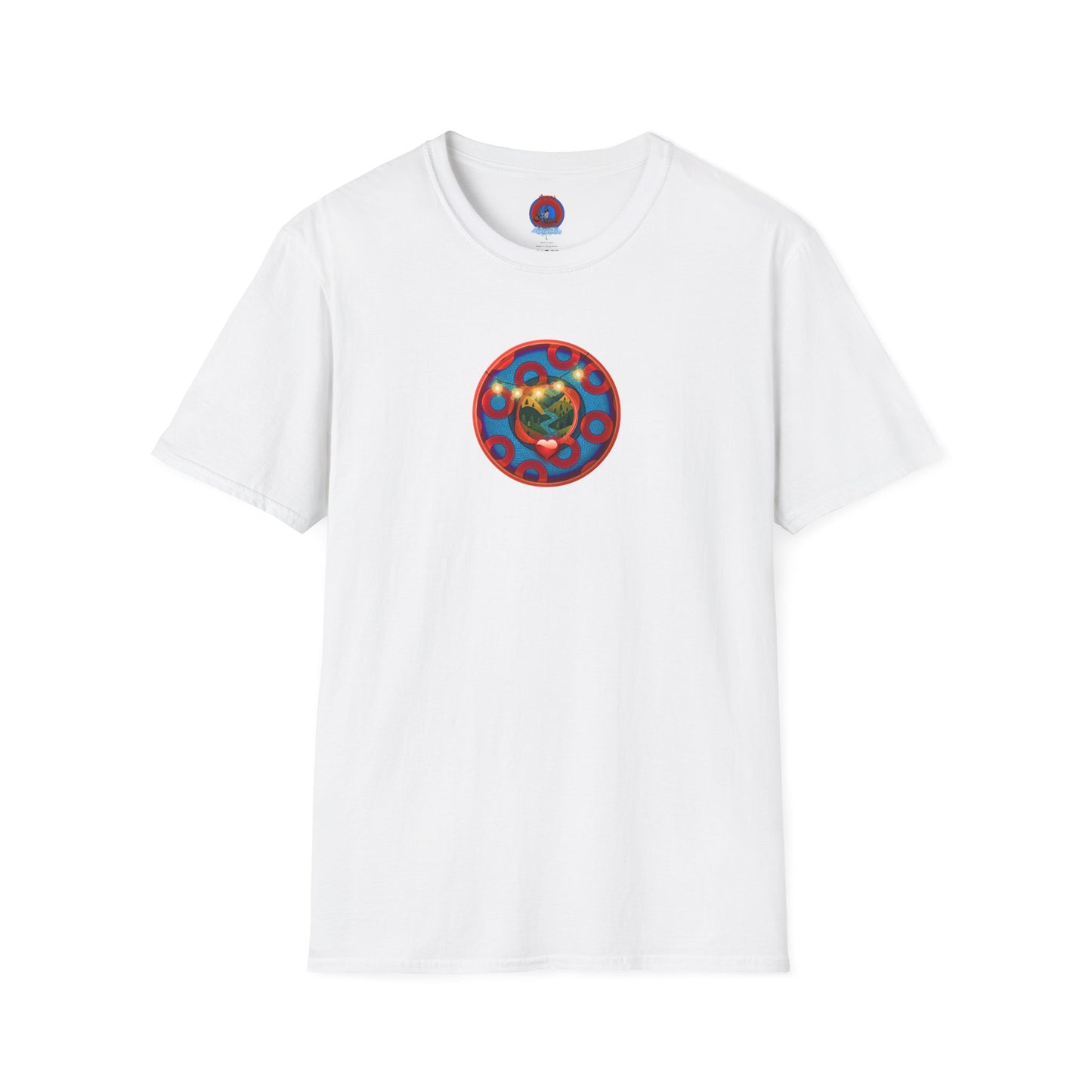 Classic Donut Tee - Unisex Soft-Style - "MORE Donuts Please" - rustic dark blue/red paradox donut - variant 2