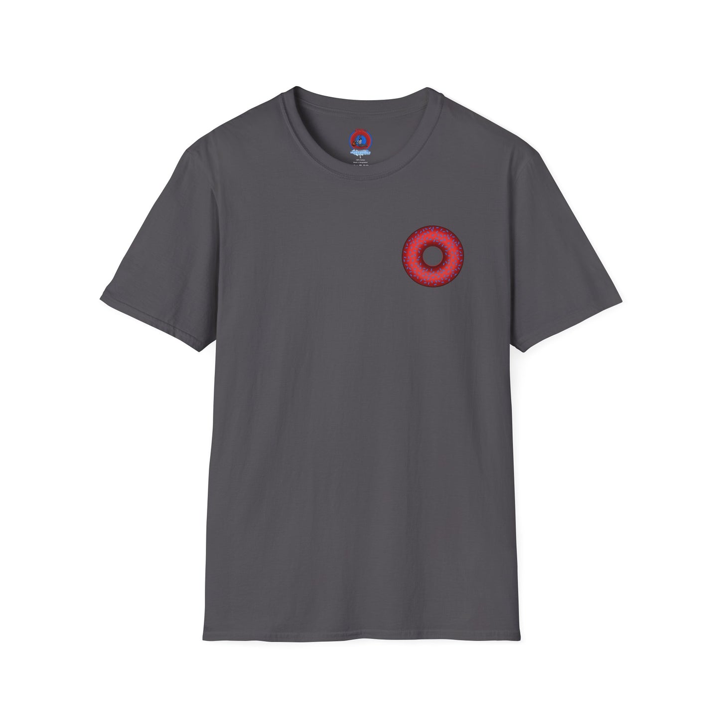 Classic Donut Tee - Unisex Soft-Style - "Plain Plump Donut w/" - plump red donut w/blue sprinkles