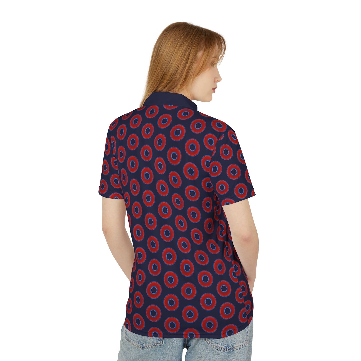 AOP Donut Polo - vivid donut print w/midnight blue background [unisex]