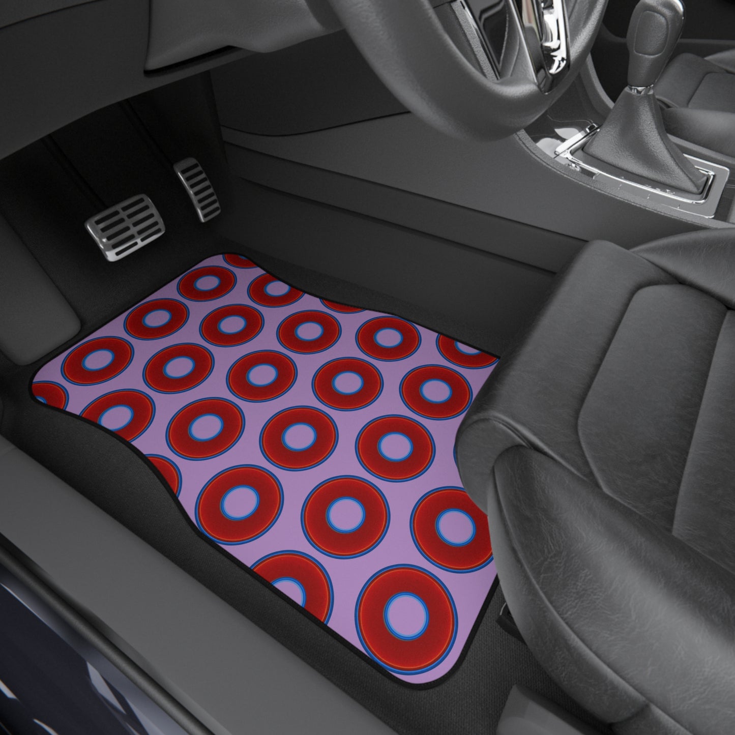 Contacted Car Mats - vivid donut print w/wisteria purple background