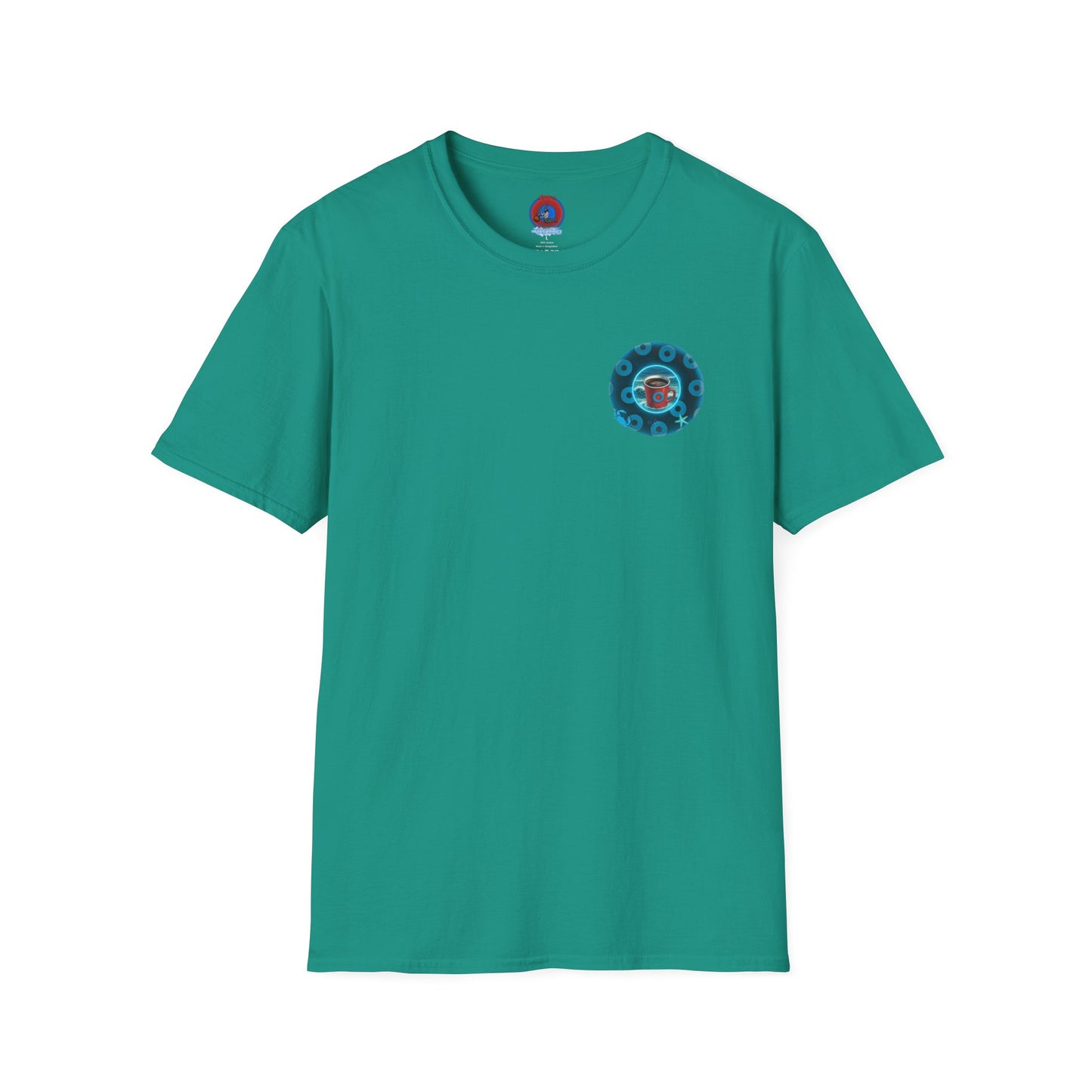 Classic Donut Tee - Unisex Soft-Style - "The Leaky Cup" - paradoxical blue/teal ocean donut -