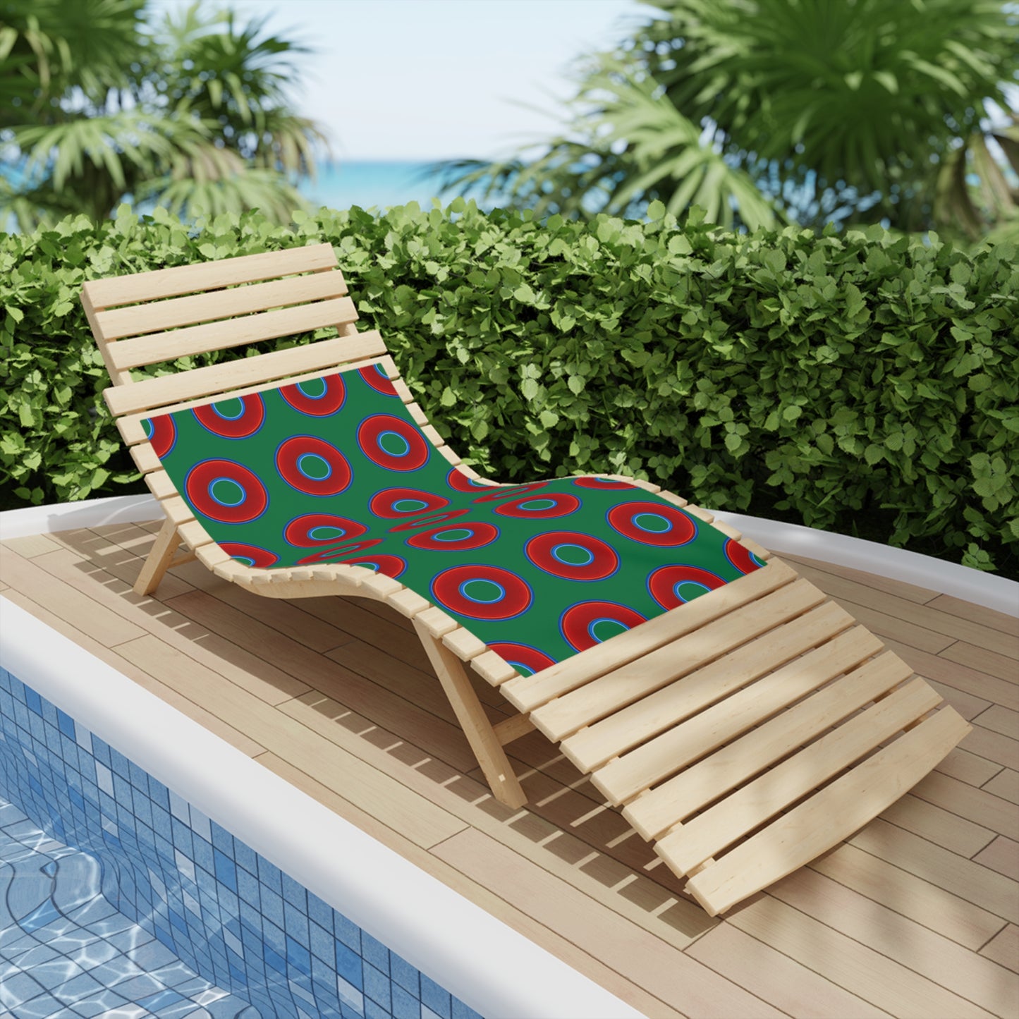 Lumpy Donut Towels - vivid red donuts w/green background