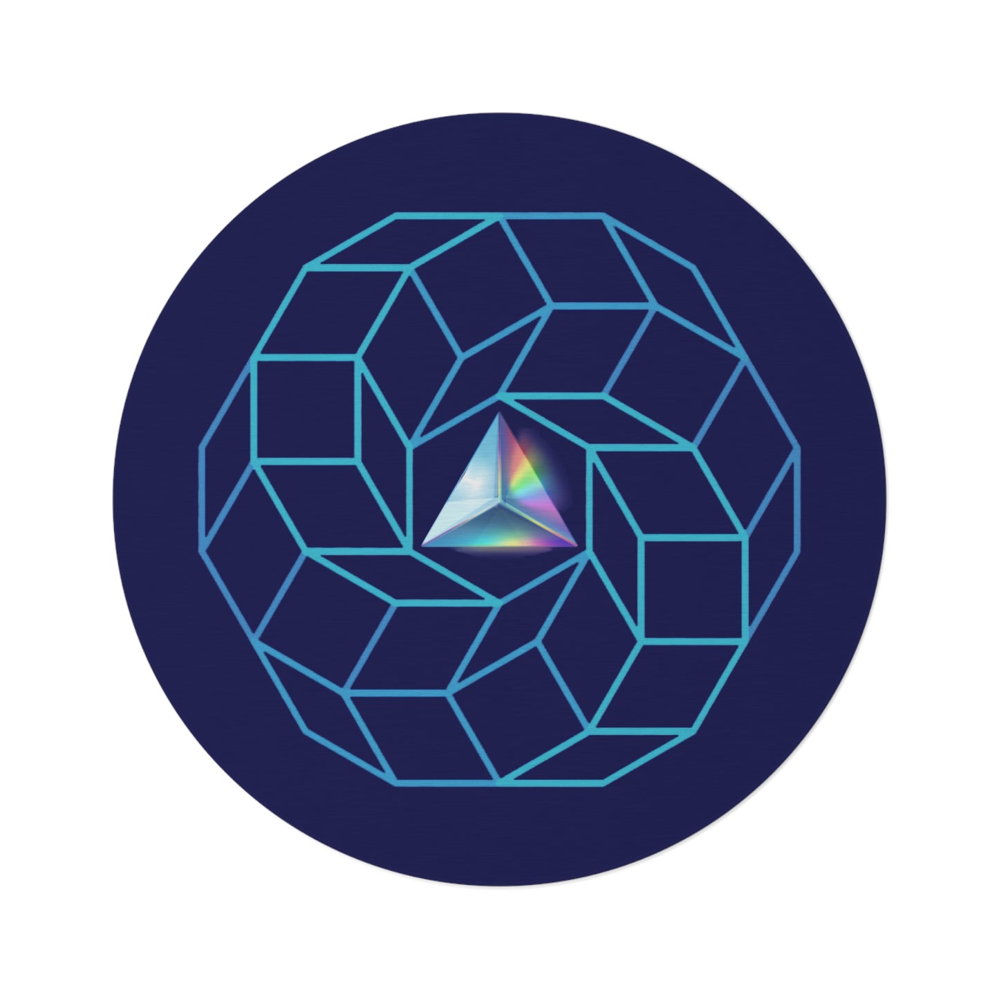 Round Room - 5 ft x 5 ft Lumpy Donut Rug - "Darkside of the Donut Rug" - light blue cubed donut w/navy background