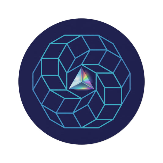 Round Room - 5 ft x 5 ft Lumpy Donut Rug - "Darkside of the Donut Rug" - light blue cubed donut w/navy background