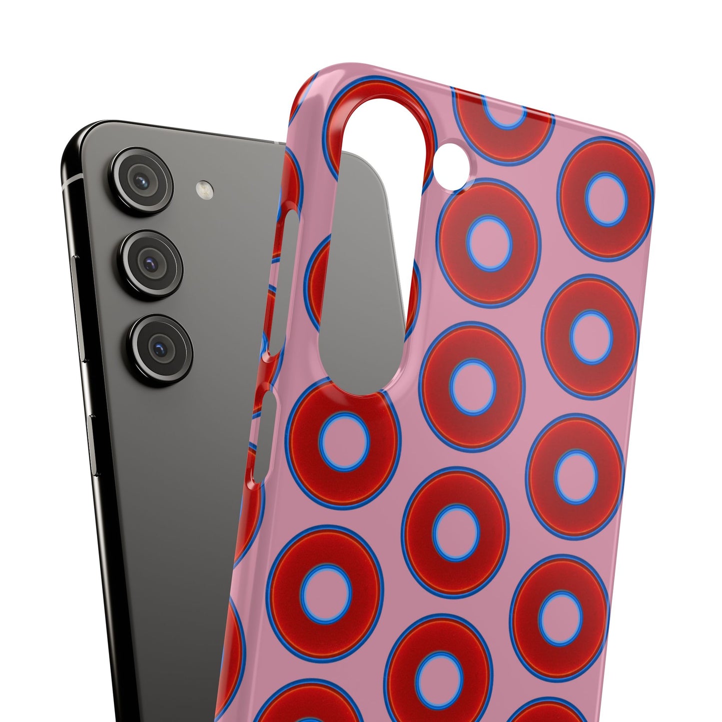 Lumpy Donut Snap Case - red vivid donut print w/pale magenta background