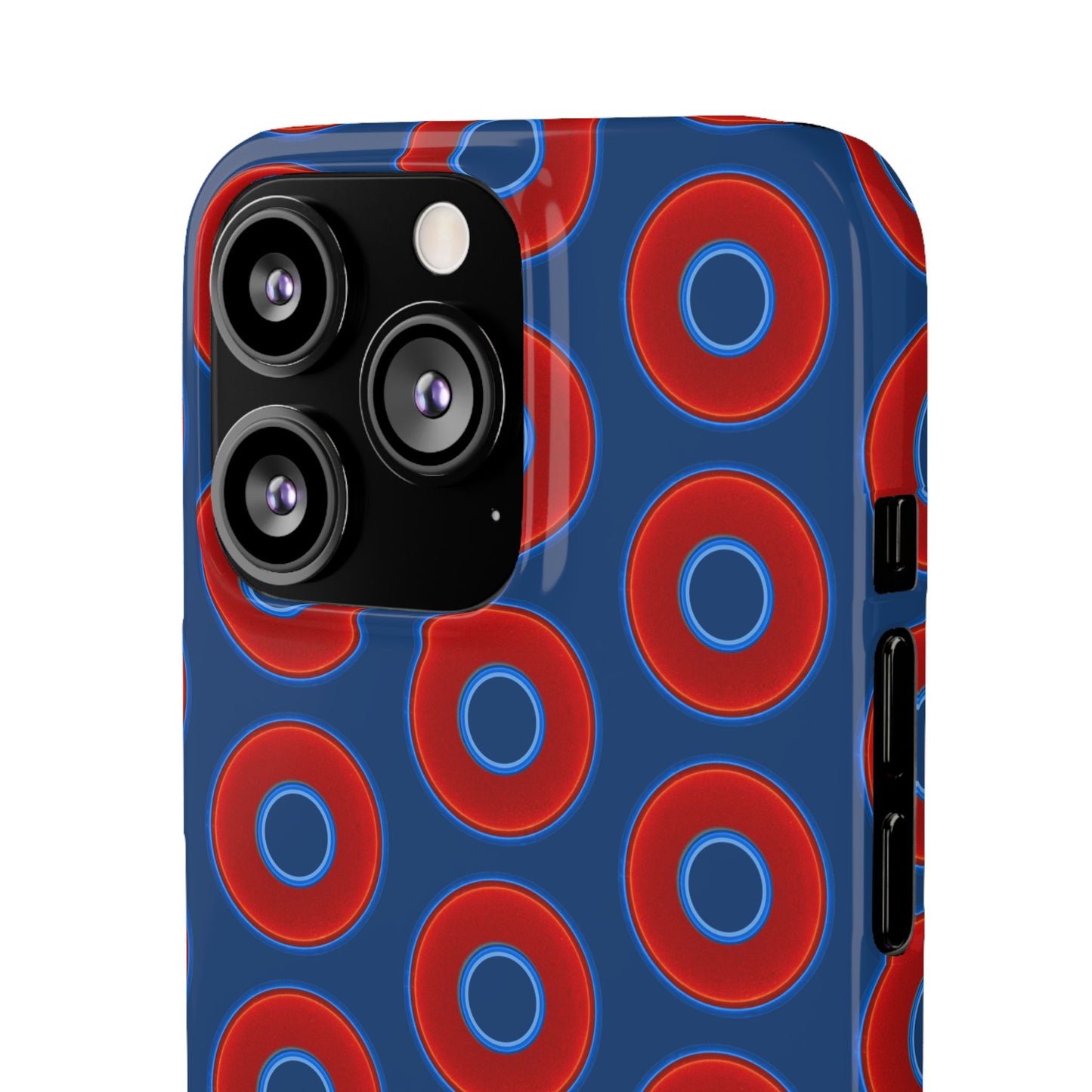Lumpy Donut Snap Case - red vivid donut print w/Atlantic navy blue background