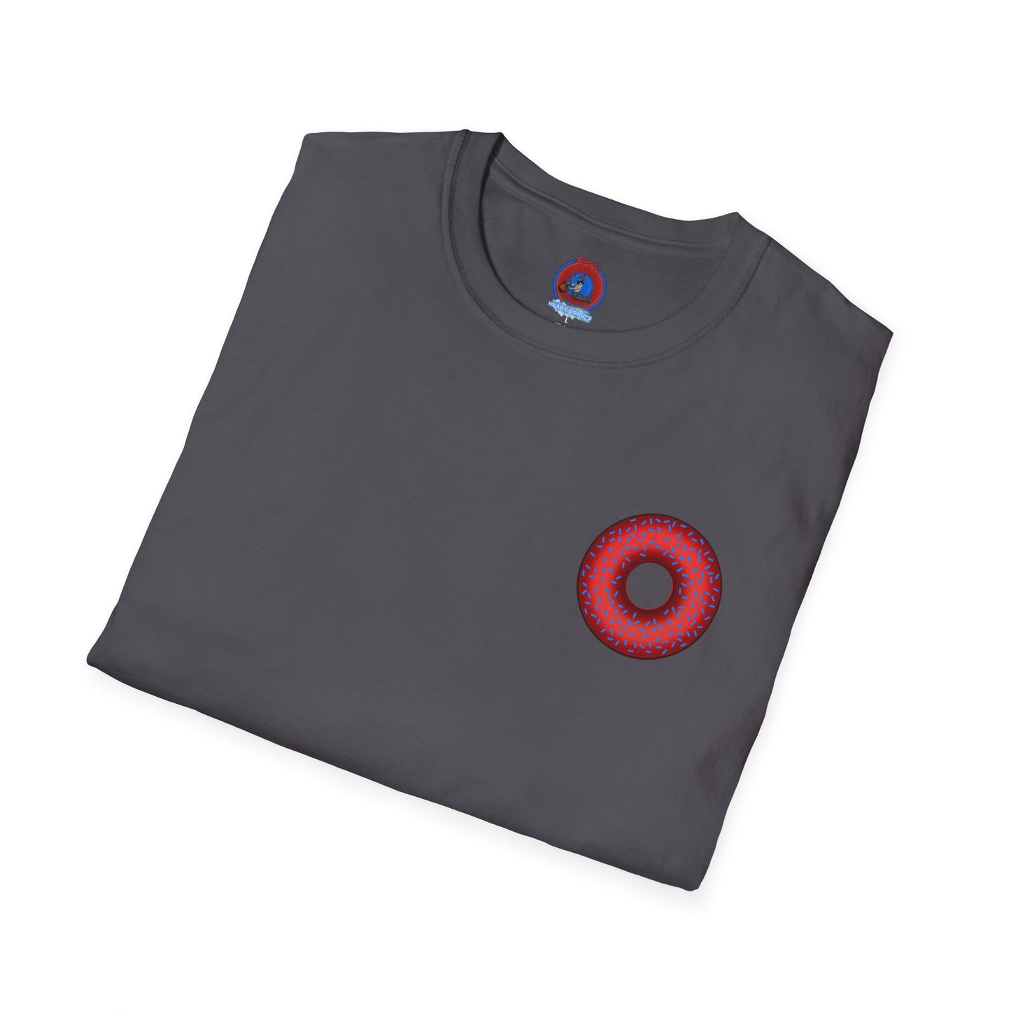 Classic Donut Tee - Unisex Soft-Style - "Plain Plump Donut w/" - plump red donut w/blue sprinkles