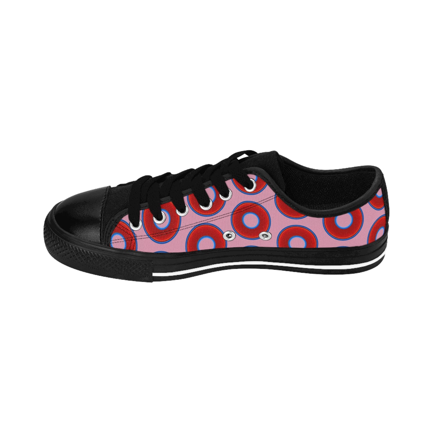 Women's Cushiony Convectors - Low Top - large red vivid donut print w/pale magenta background