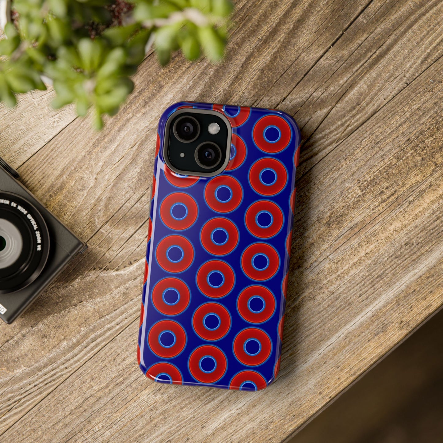 Magnetic Tough Donut Case - red vivid donut print w/vivid navy blue background