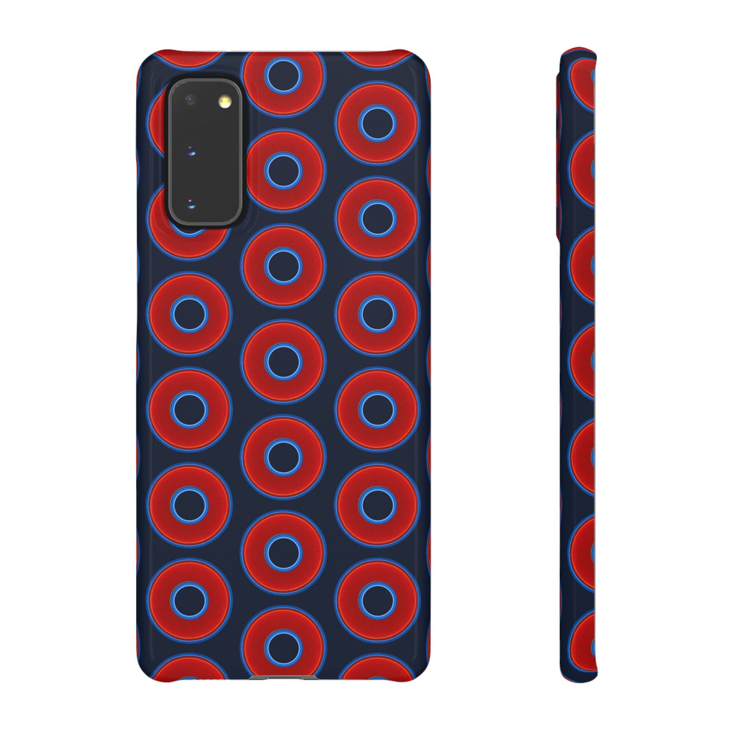 Lumpy Donut Snap Case - red vivid donut print w/midnight teal blue background
