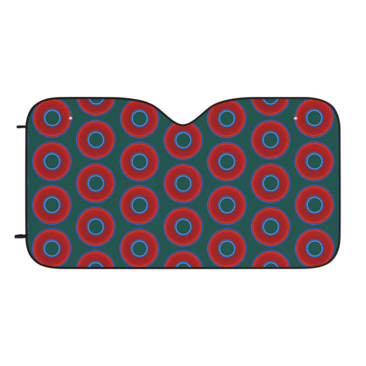 Automotive Donut Sun Shade - red vivid donuts w/dark Fenway green background