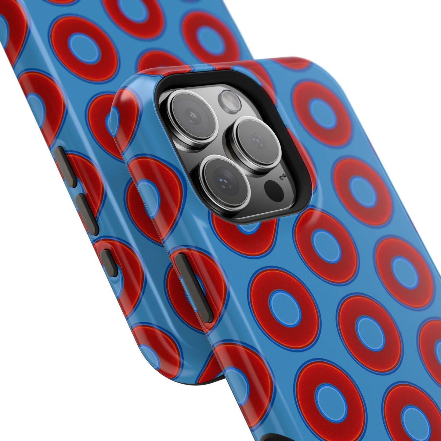 Impact-Resistant Lumpy Donut Case - red vivid donut print w/light steel blue background