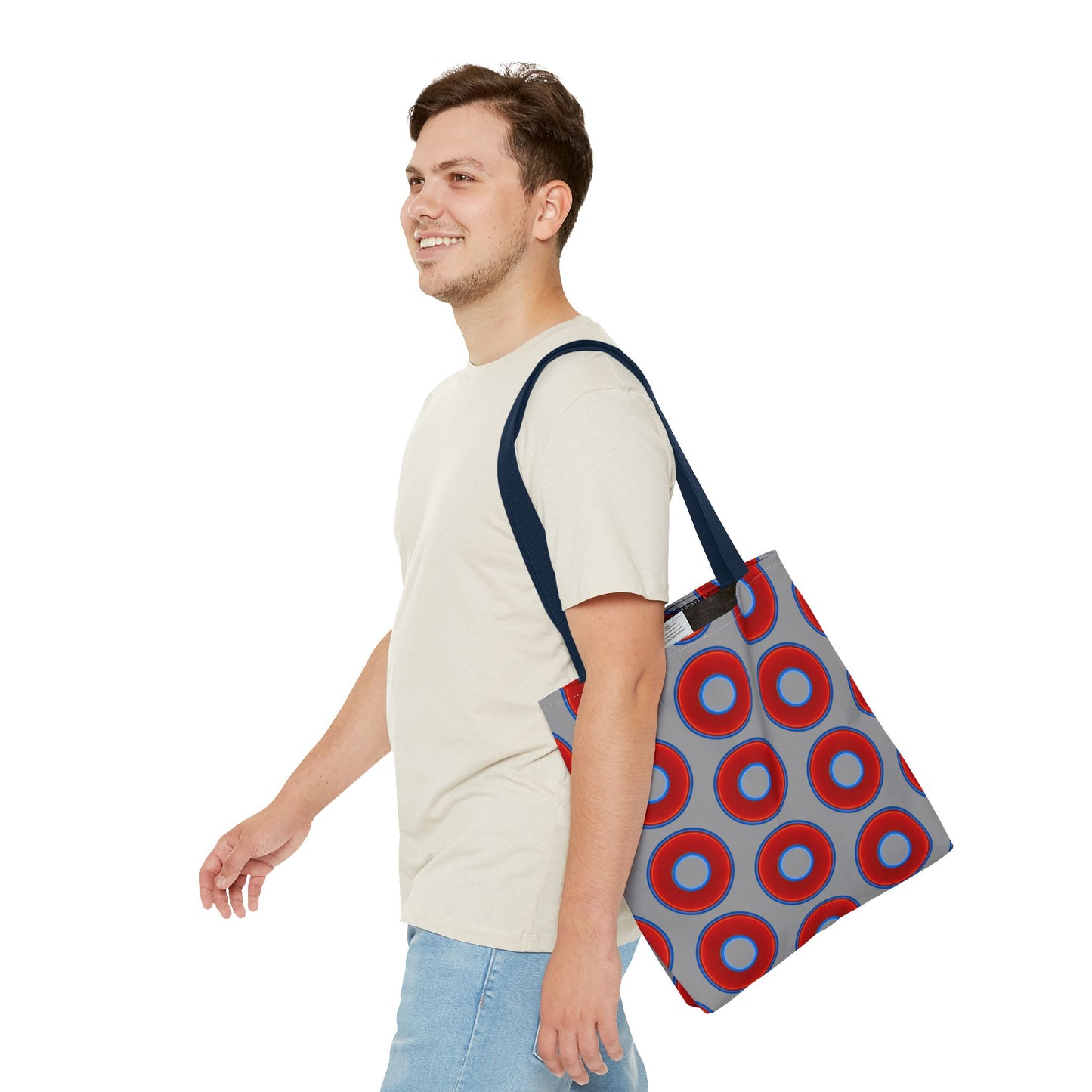Lumpy Beach/Tote Bag - red vivid donuts w/light gray background