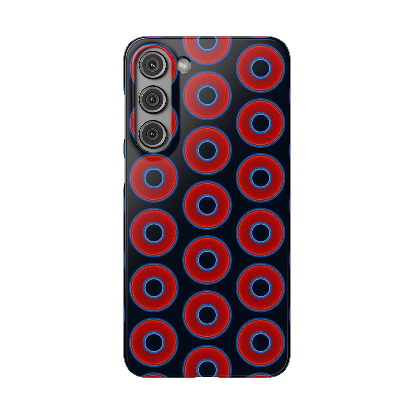 Lumpy Donut Snap Case - red vivid donut print w/blue charcoal background