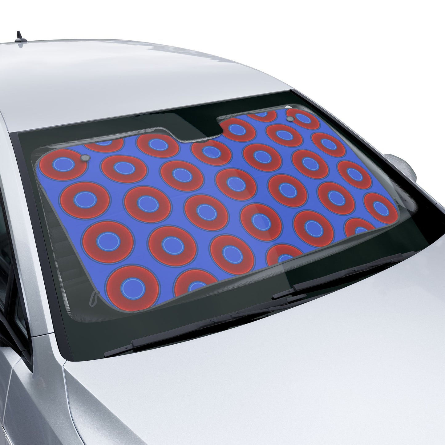 Automotive Donut Sun Shade - red vivid donuts w/royal blue background