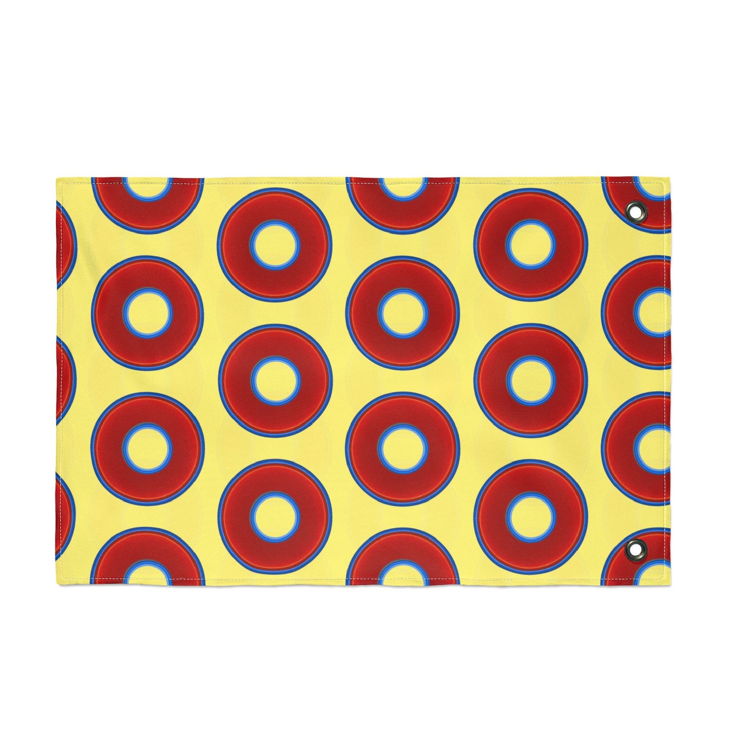 Lumpy Flagpole Sitters - Donut Flags [12" x 18"] - red vivid donut print w/yellow background