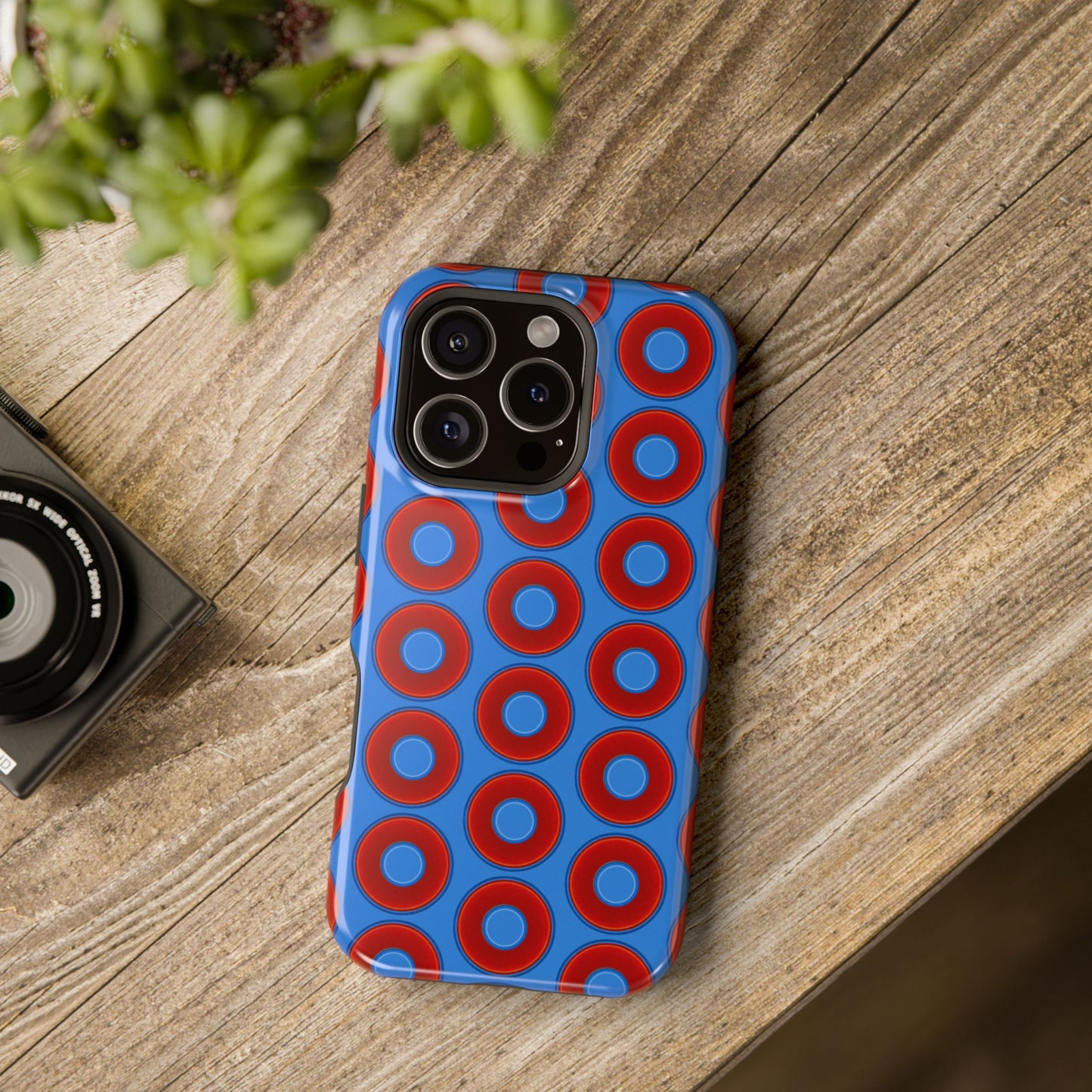 Magnetic Tough Donut Case - red vivid donut print w/light royal blue background