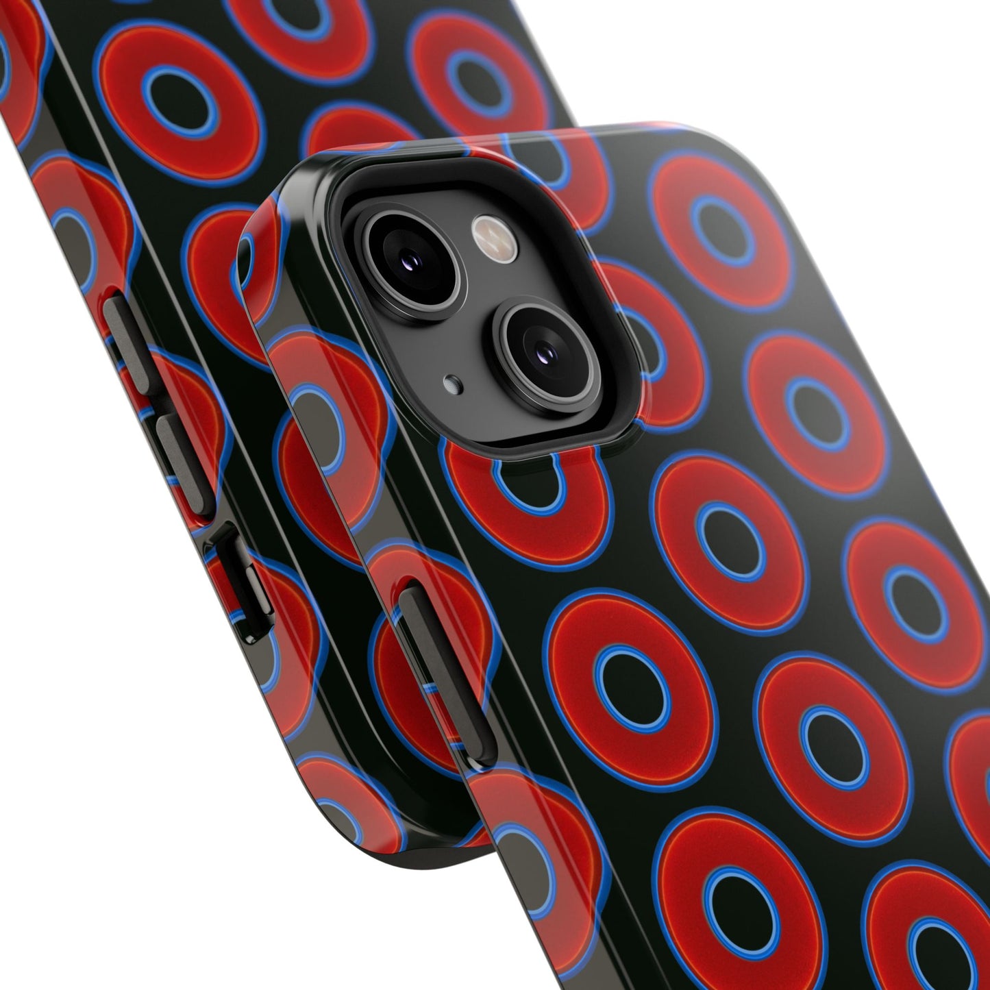 Impact-Resistant Lumpy Donut Case - red vivid donut print w/midnight moss background