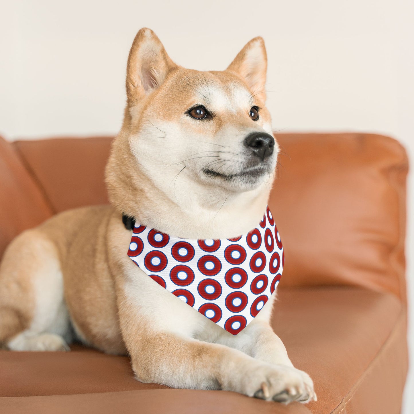 Jim's Lumpy Bandana Pet Collar - vivid red donuts w/white background