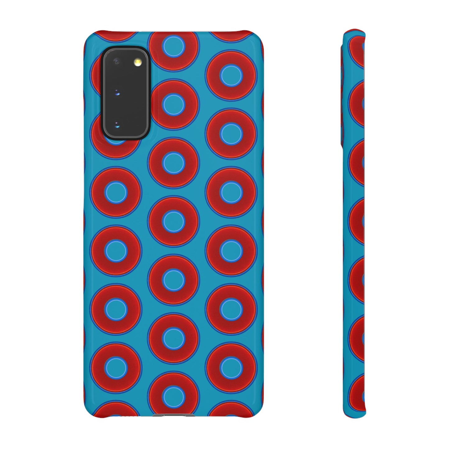 Lumpy Donut Snap Case - red vivid donut print w/aquamarine blue background