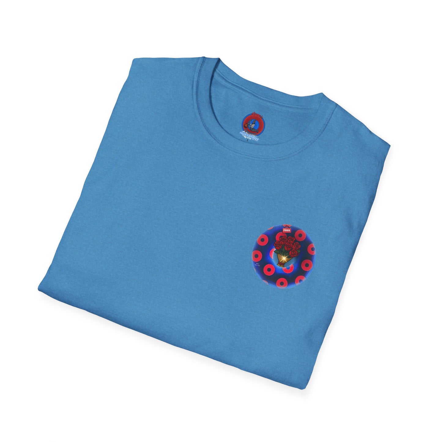 Classic Donut Tee - Unisex Soft-Style - "Donuts of Phreedom" - red/blue paradoxical blimpy donut