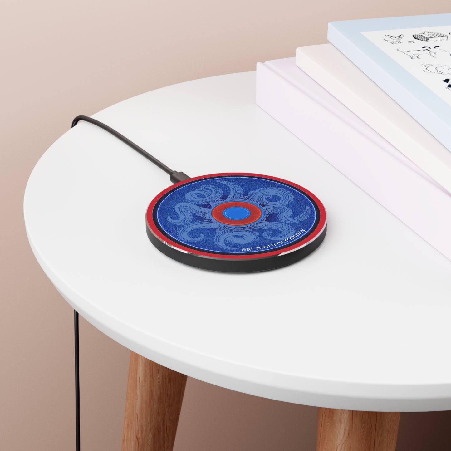 The Flow - Wireless Lumpy Donut Chargers - "Roger Moore's Donut" - vivid blue w/dark red background - variant - 2