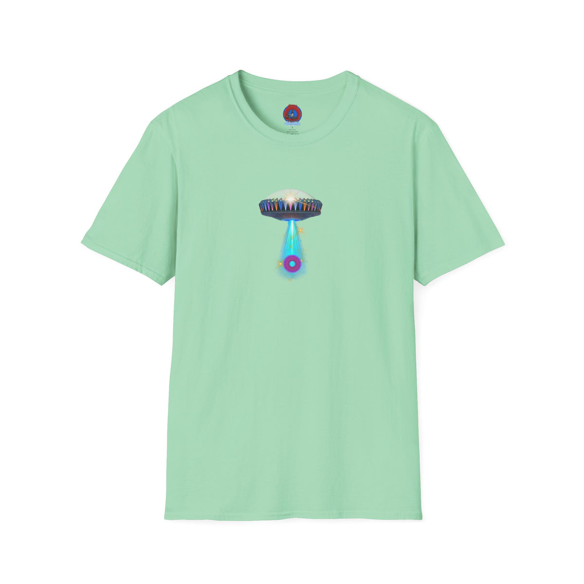 Classic Donut Tee - Unisex Soft-Style - "Donuts now Served on the Mothership" - series 1.0  - variant 6  - tractor-beamed donut
