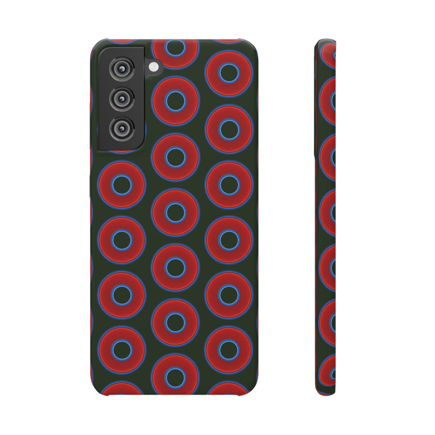 Lumpy Donut Snap Case - red vivid donut print w/deep forest green background