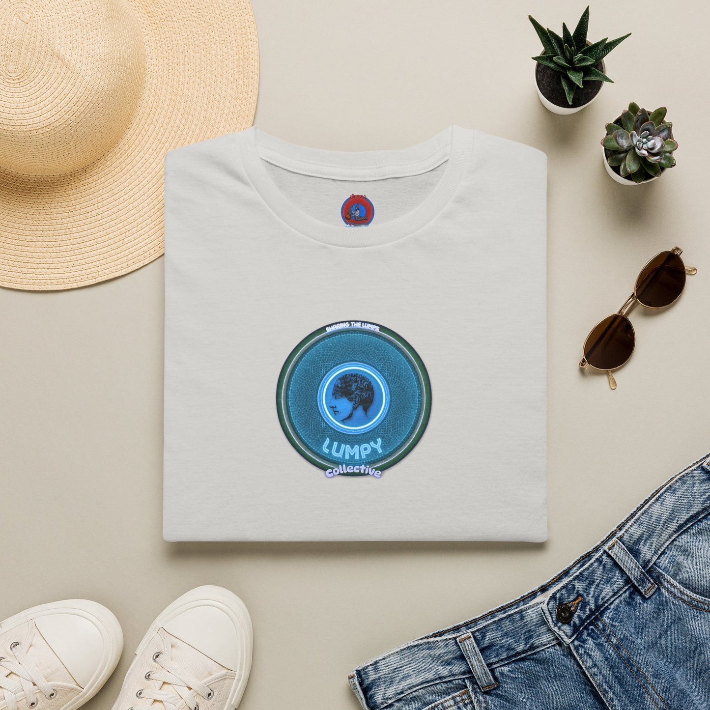 Classic Donut Tee - Unisex Soft-Style - "Lumpy Collective Donut" - aquamarine blue/green lumpy donut - variant 3