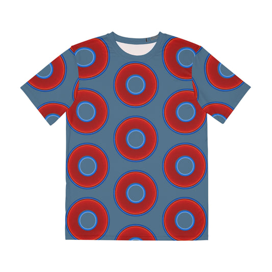 Multi-Beastie Giant Donut AOP Polyester Tee - red vivid donut print w/steel blue background
