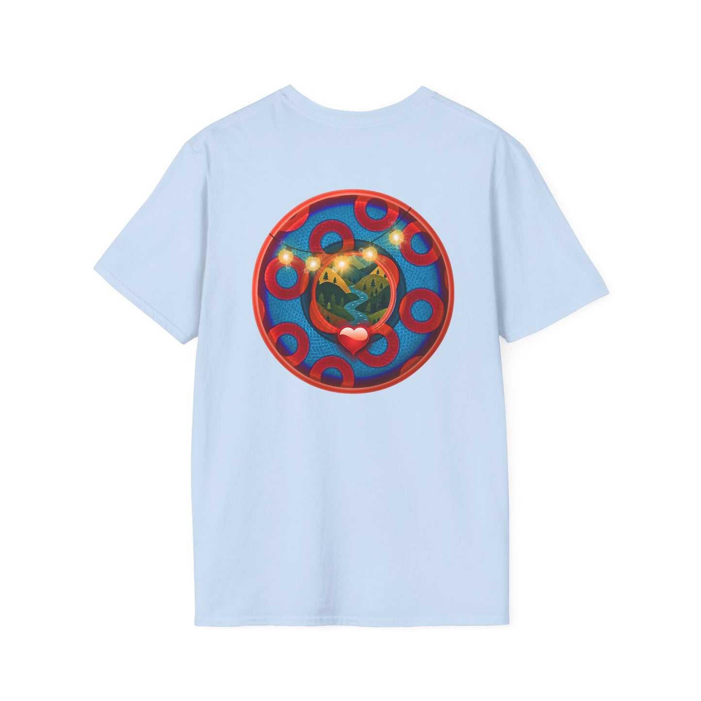 Classic Donut Tee - Unisex Soft-Style - "MORE Donuts Please" - rustic dark blue/red paradox donut - variant 2