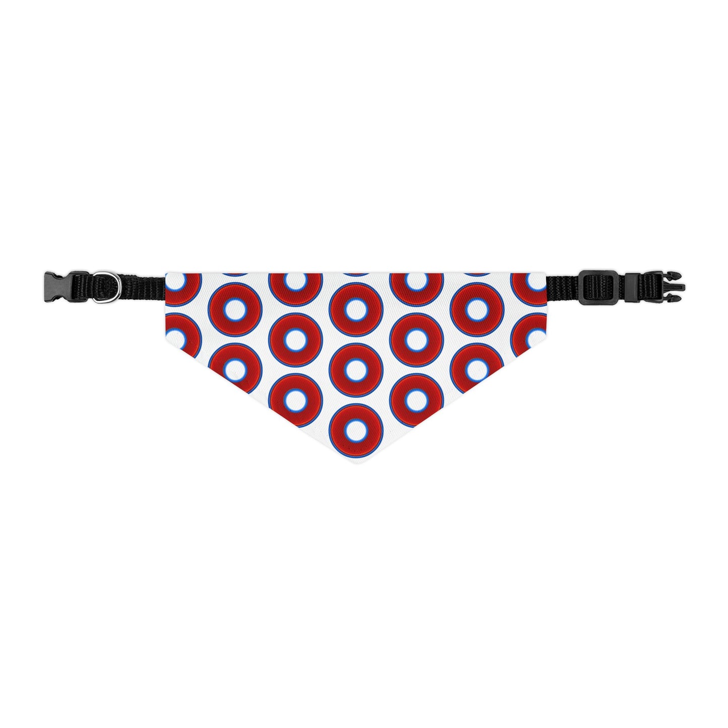 Jim's Lumpy Bandana Pet Collar - vivid red donuts w/white background