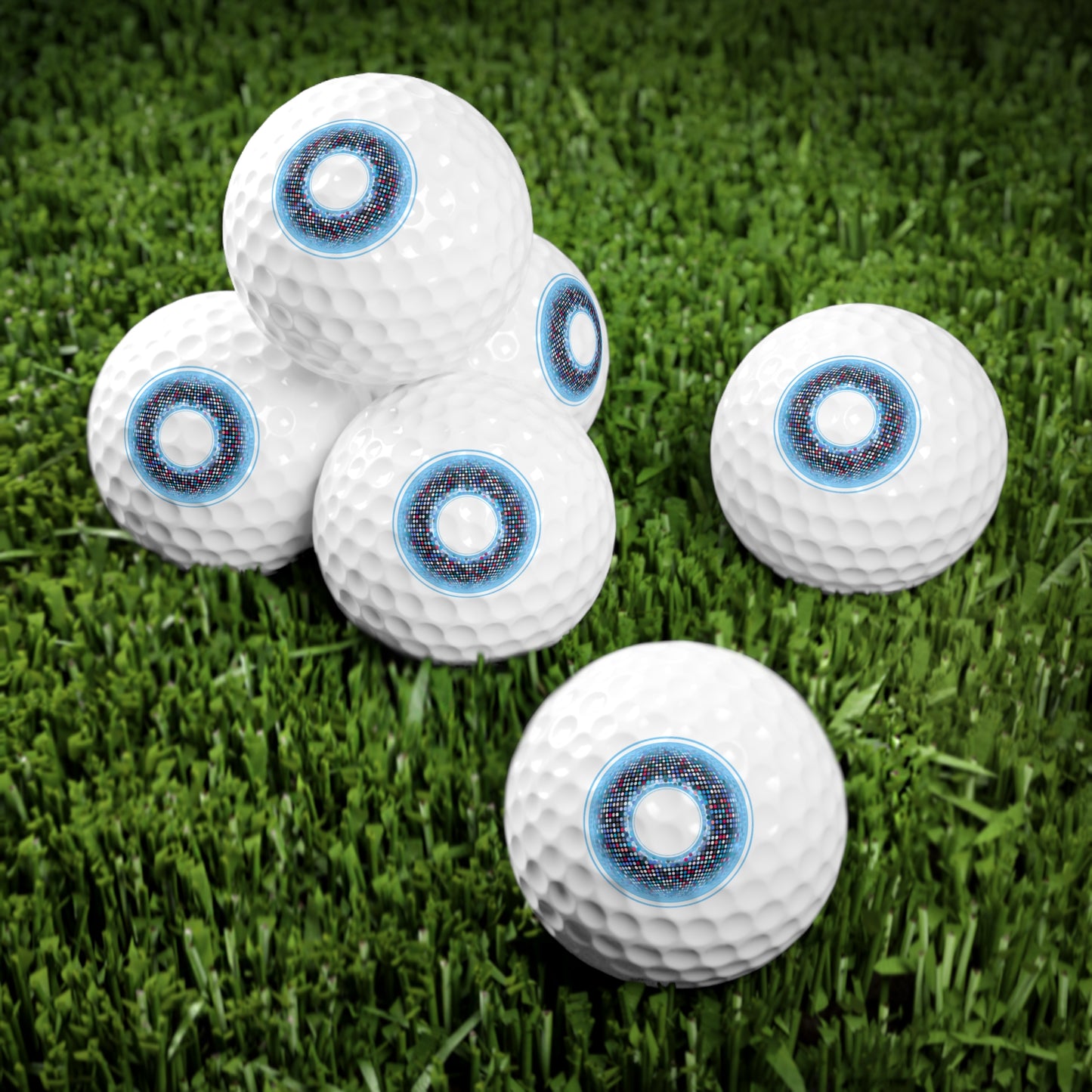 Lumpy Donut Golf Balls - 6-pack - "Plain/Abstract Donut" - light blue/multicolored microdot donut