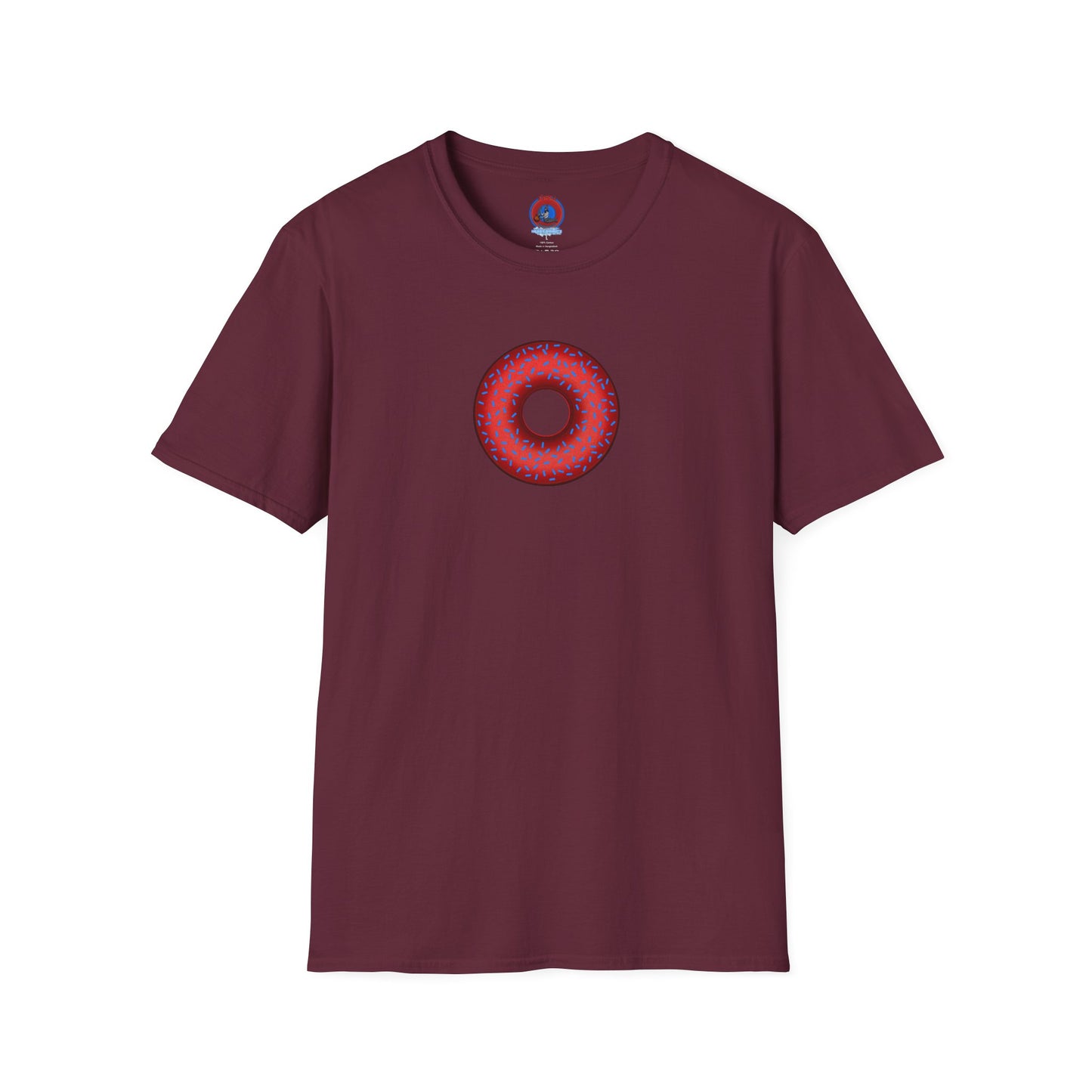 Classic Donut Tee - Unisex Soft-Style - "Plain Plump Donut w/" - plump red donut w/blue sprinkles