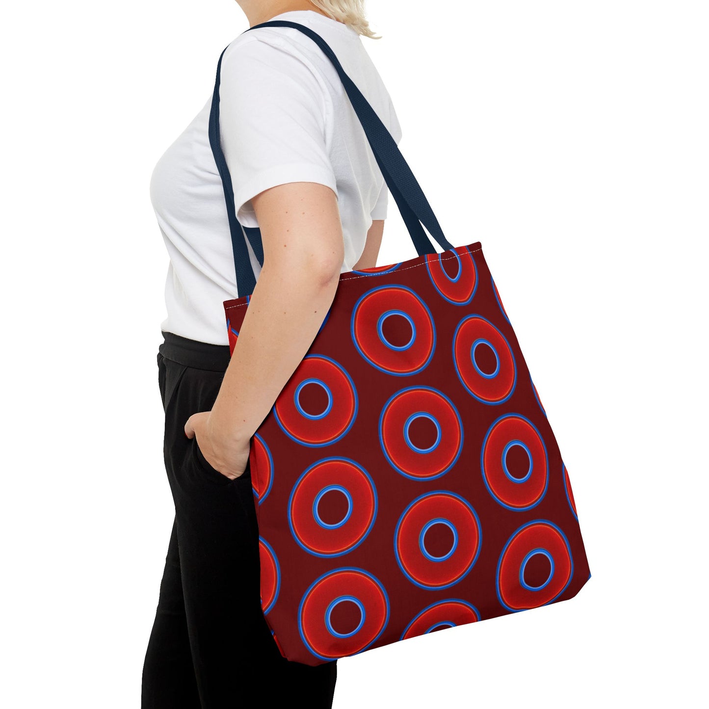 Lumpy Beach/Tote Bag - red vivid donuts w/dark red background