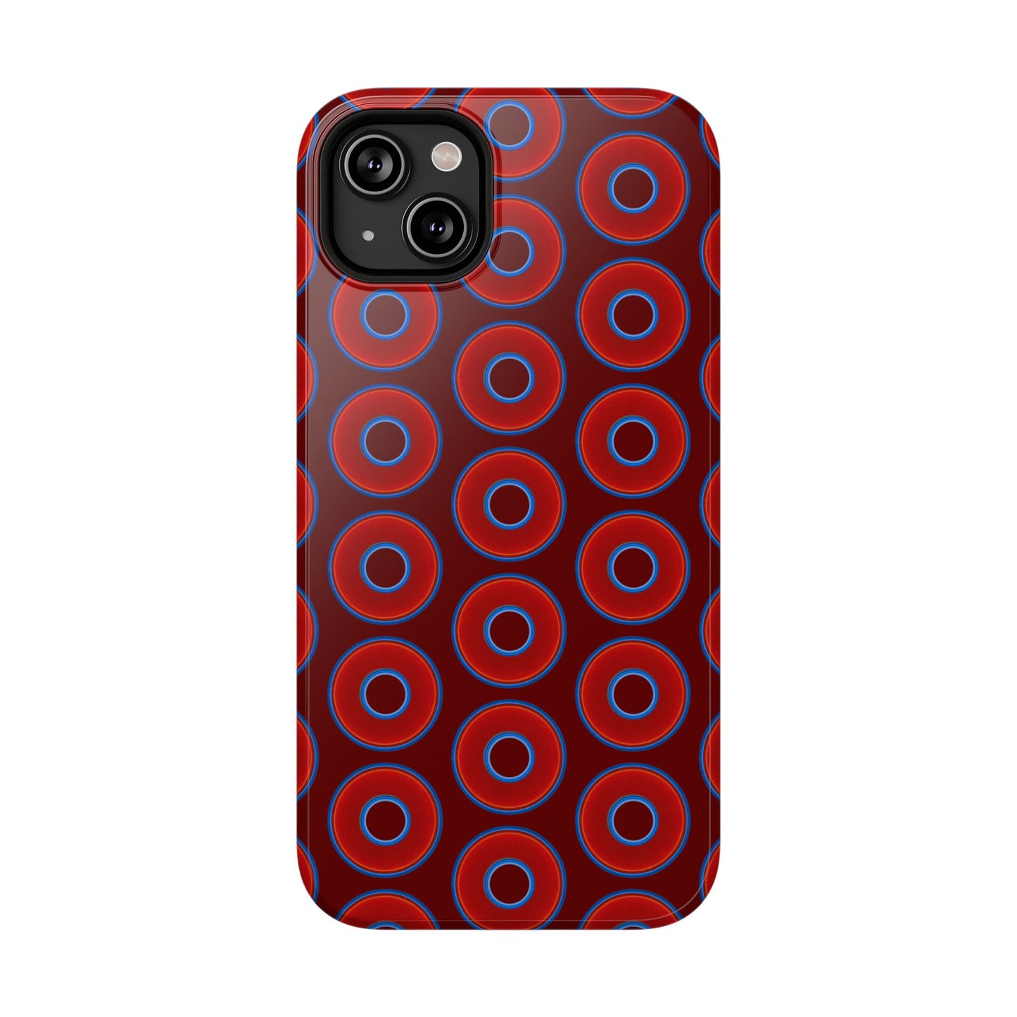 Impact-Resistant Lumpy Donut Case - red vivid donut print w/dark red background
