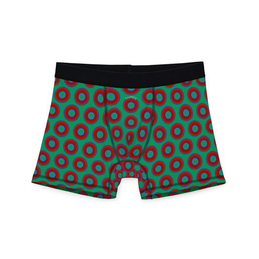 Men's Donut Boxers - red vivid donuts w/jade green background