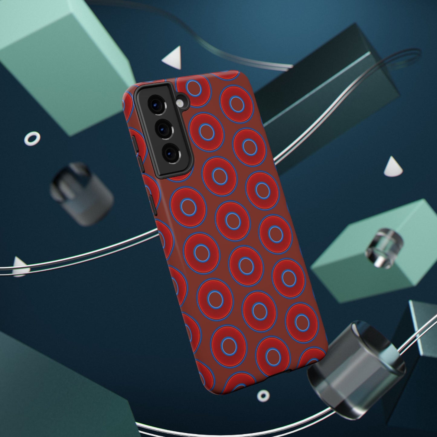 Impact-Resistant Lumpy Donut Case - red vivid donut print w/burnt umber background