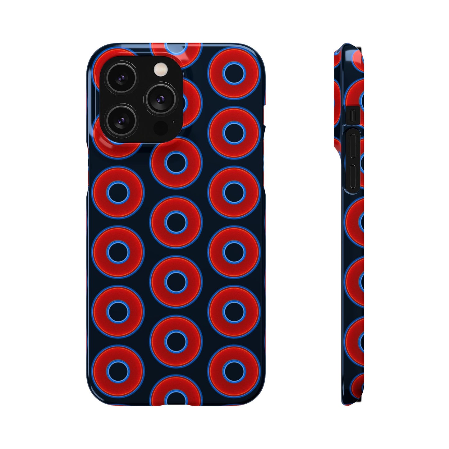 Lumpy Donut Snap Case - red vivid donut print w/blue charcoal background