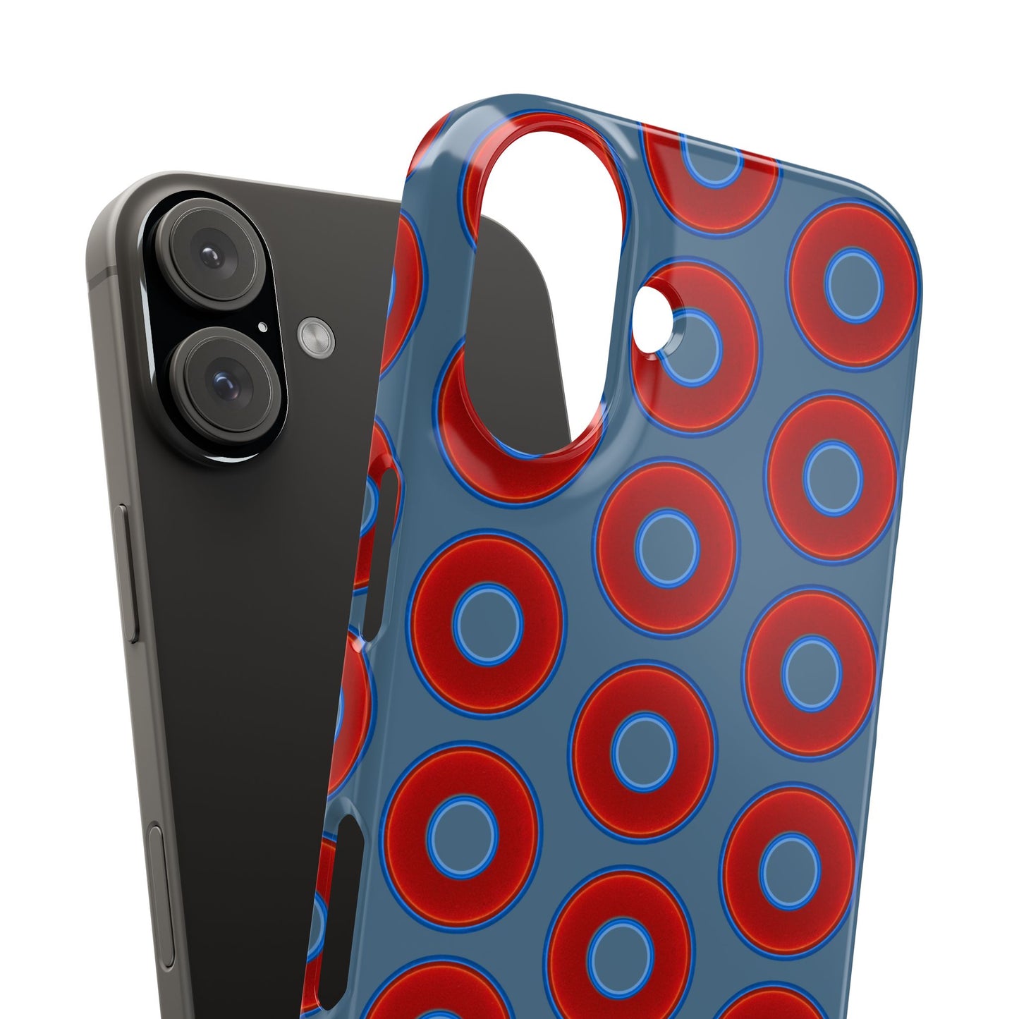 Lumpy Donut Snap Case - red vivid donut print w/steel blue background