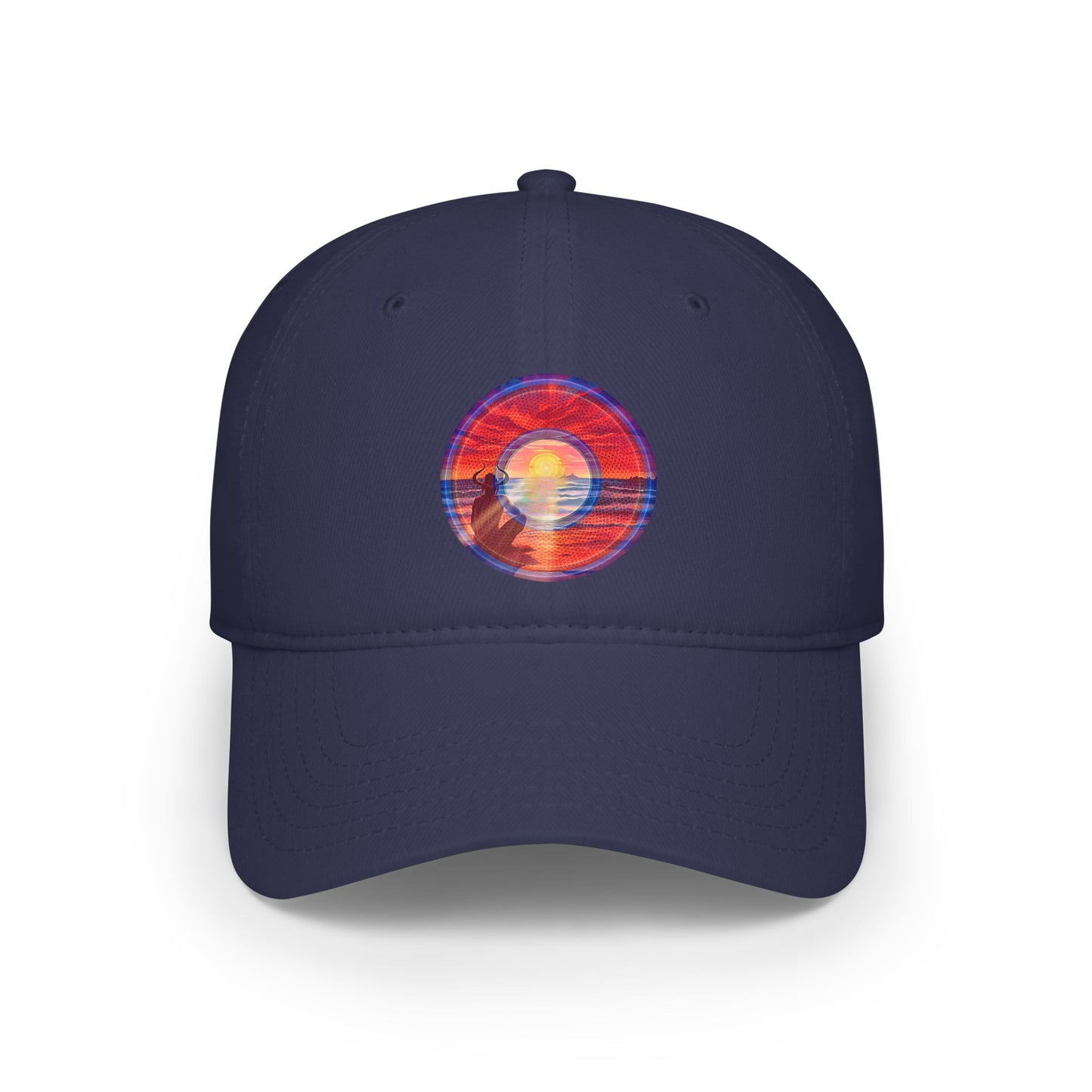 Lumpy Donut Baseball Cap - "Squirming Donut Cap of Sunset" - red rustic pic donut w/