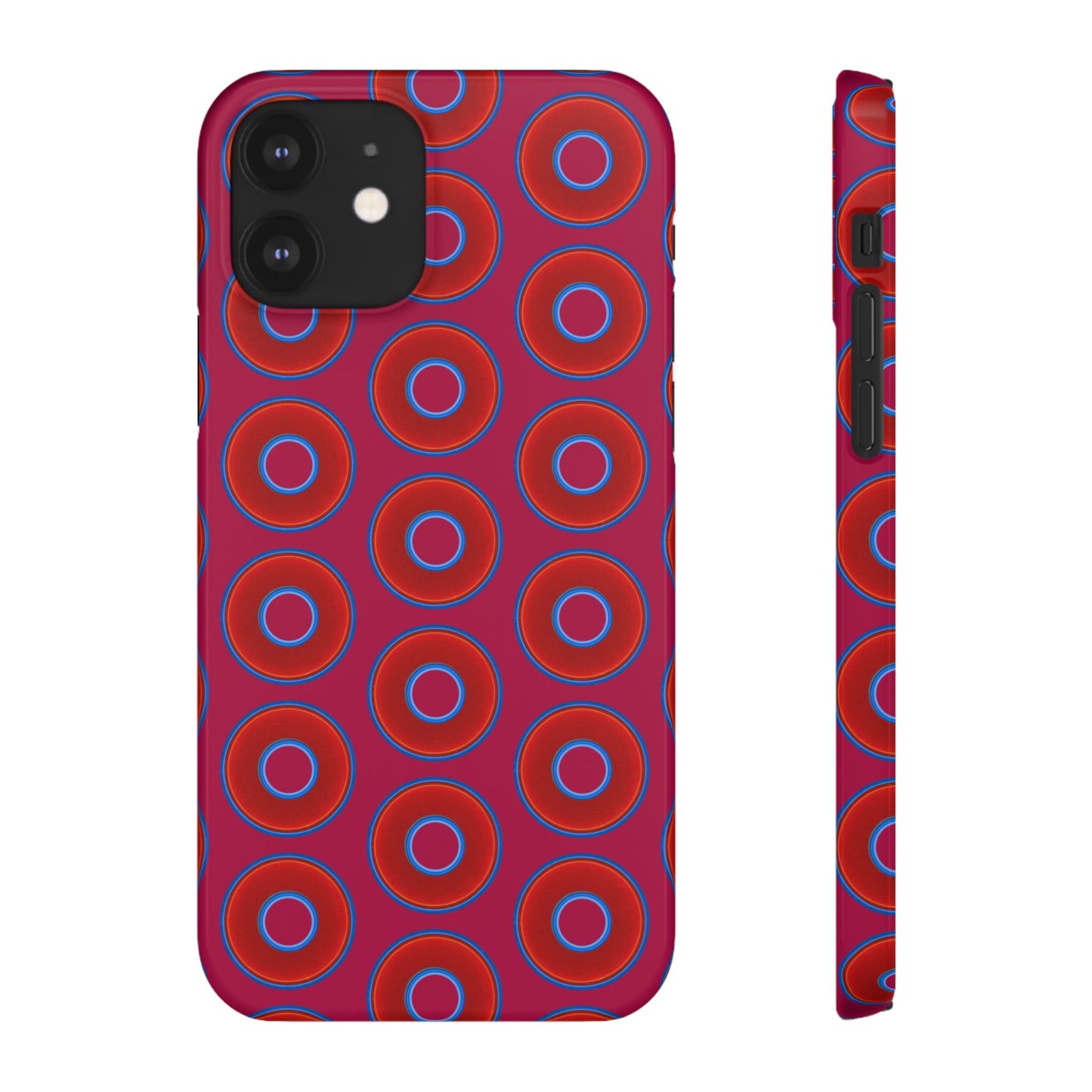 Lumpy Donut Snap Case - red vivid donut print w/dark magenta background