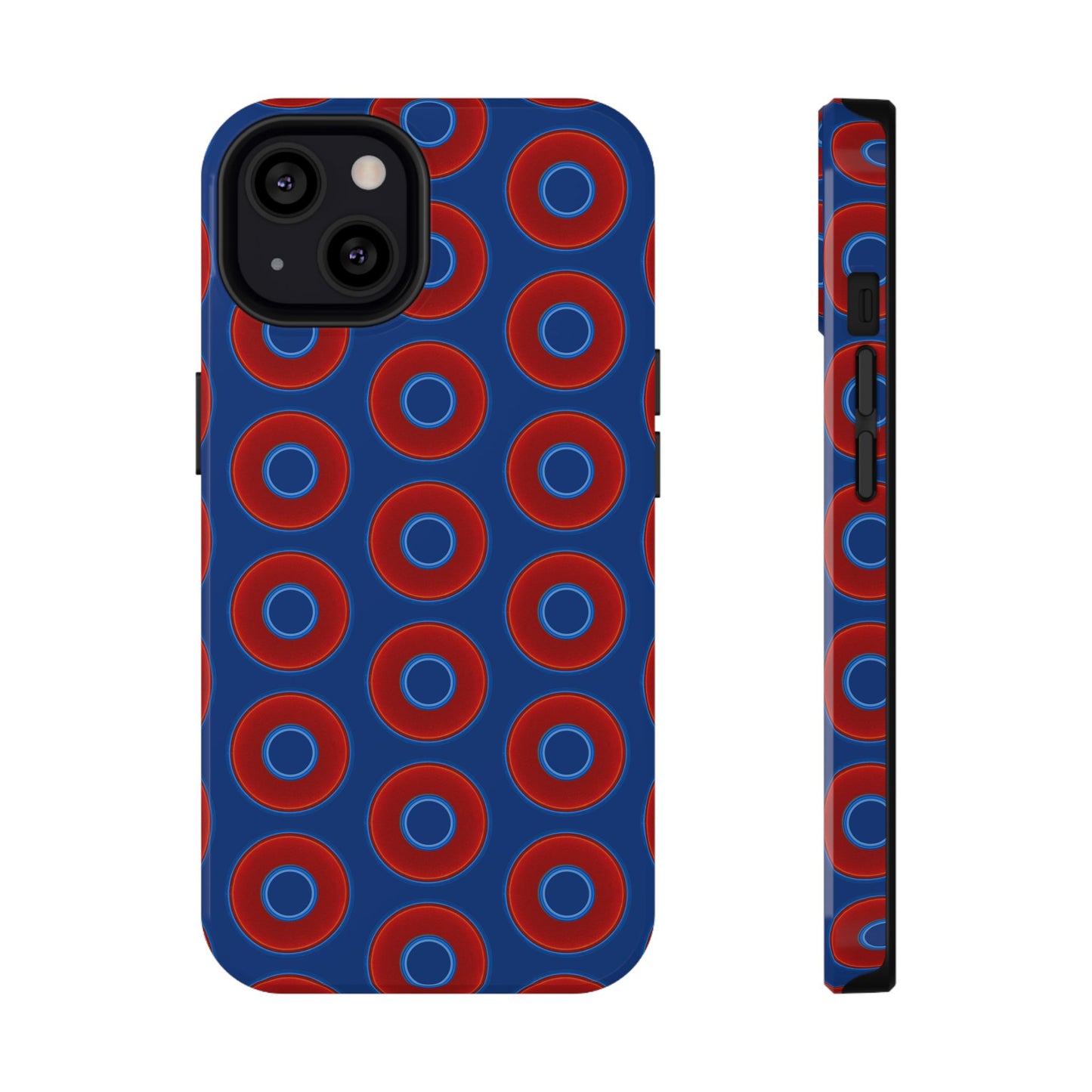 Impact-Resistant Lumpy Donut Case - red vivid donut print w/dark blue background