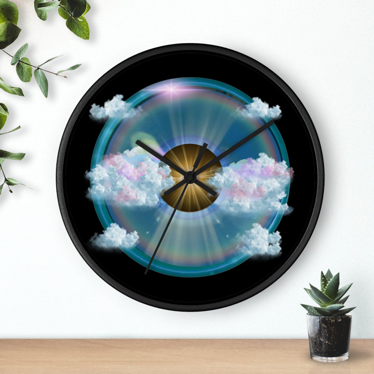 Lumpy Wall Clock - "The Divided Donut Clock" - variant 2 -  sky donut w/black background  [*charitable donut]