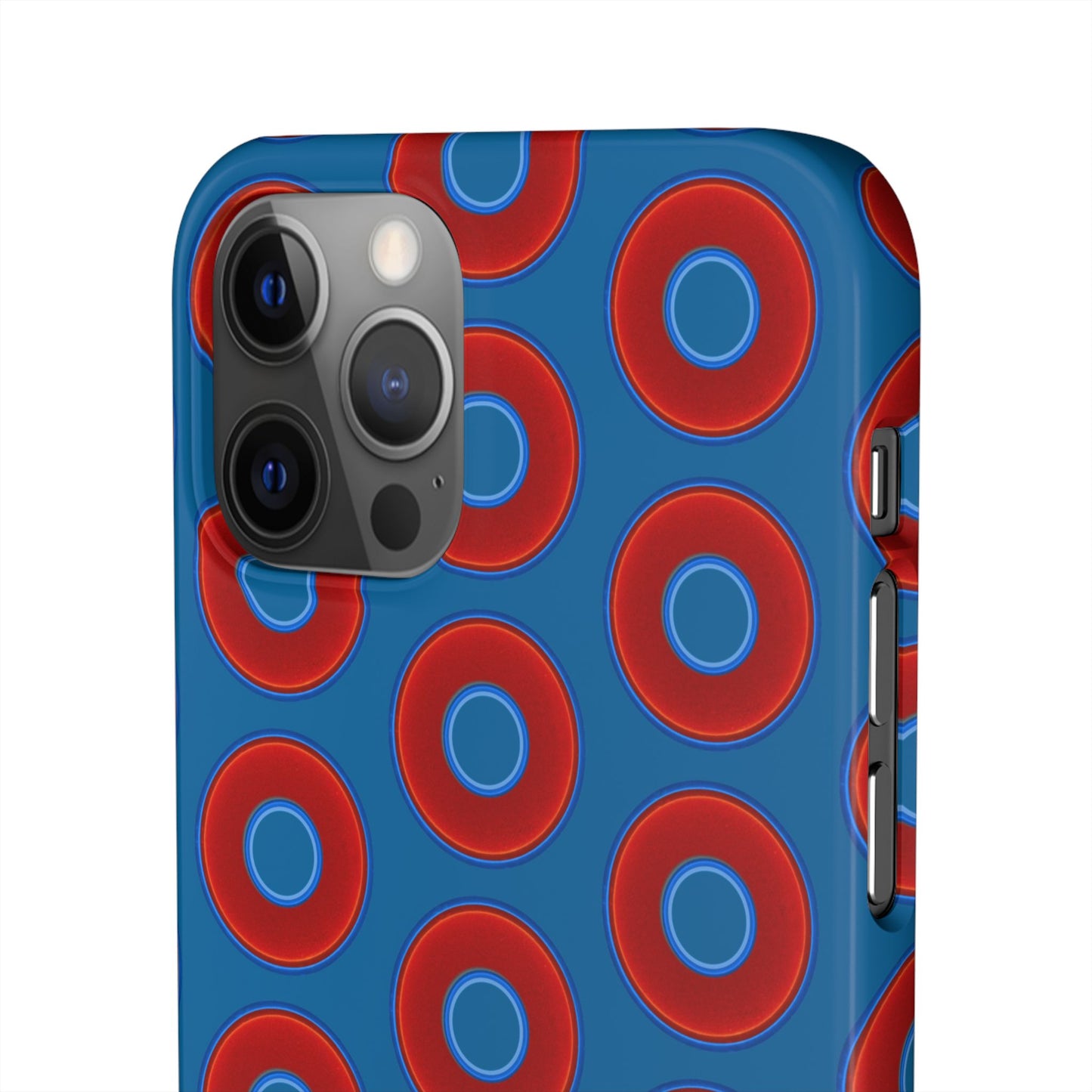 Lumpy Donut Snap Case - red vivid donut print w/wavy navy blue background