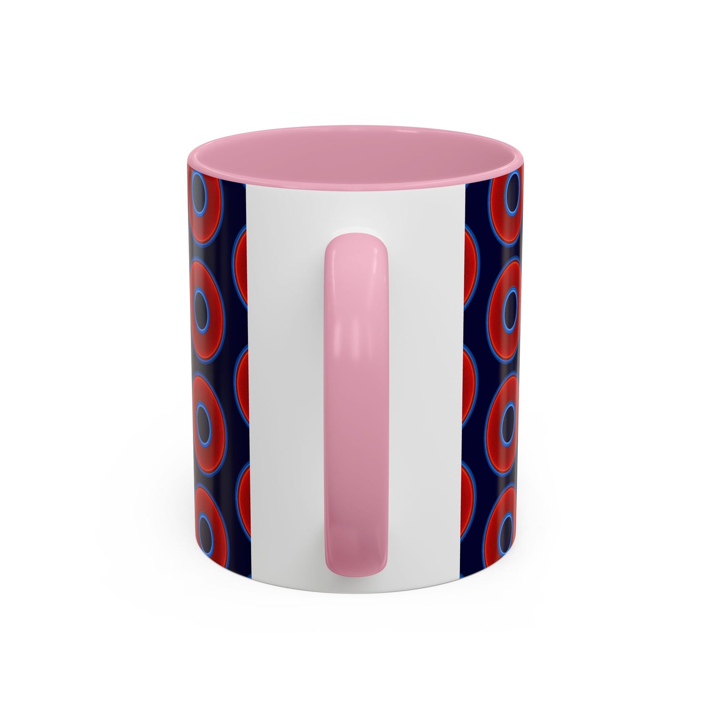 Lump's Grumpy Coffee Mug - vivid red donuts w/midnight blue background