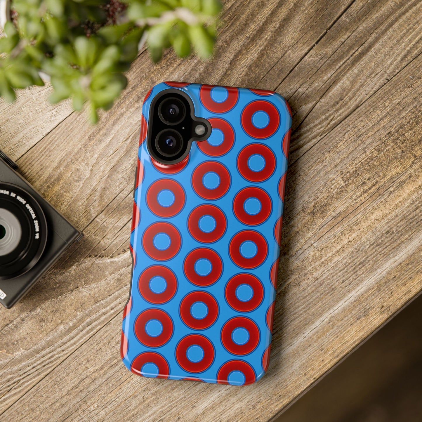 Magnetic Tough Donut Case - red vivid donut print w/sky royal blue background